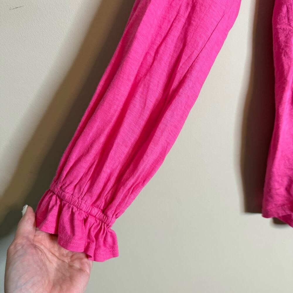 Sundry Gathered Raglan Long Sleeve Top Peasant Style Hot Pink Size 2 Medium - Picture 4 of 8